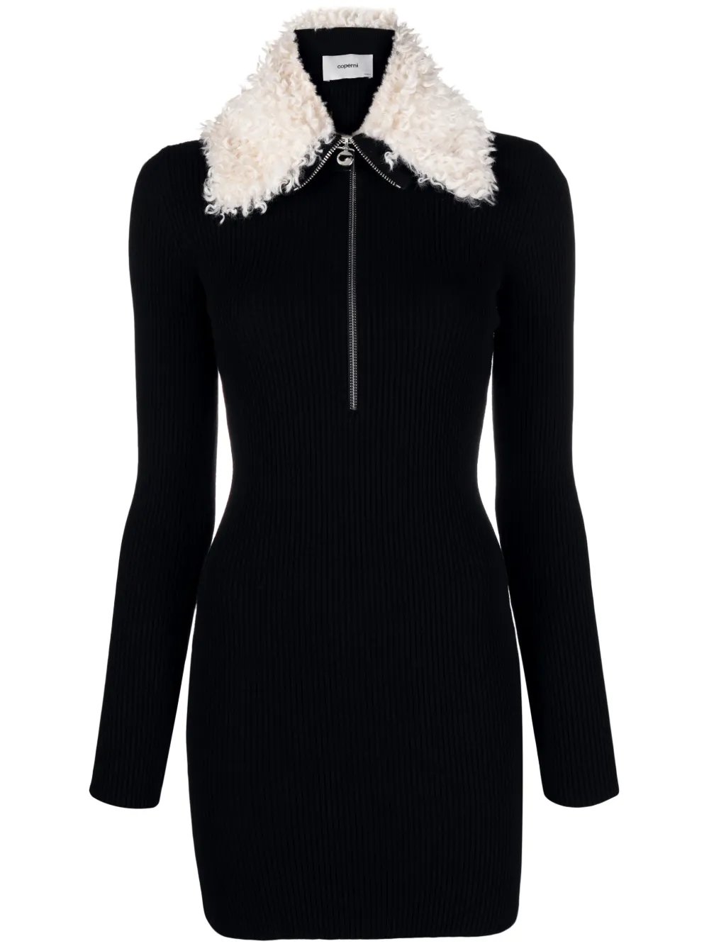 Coperni vestido corto con cuello de pelo artificial | negro | Image 1