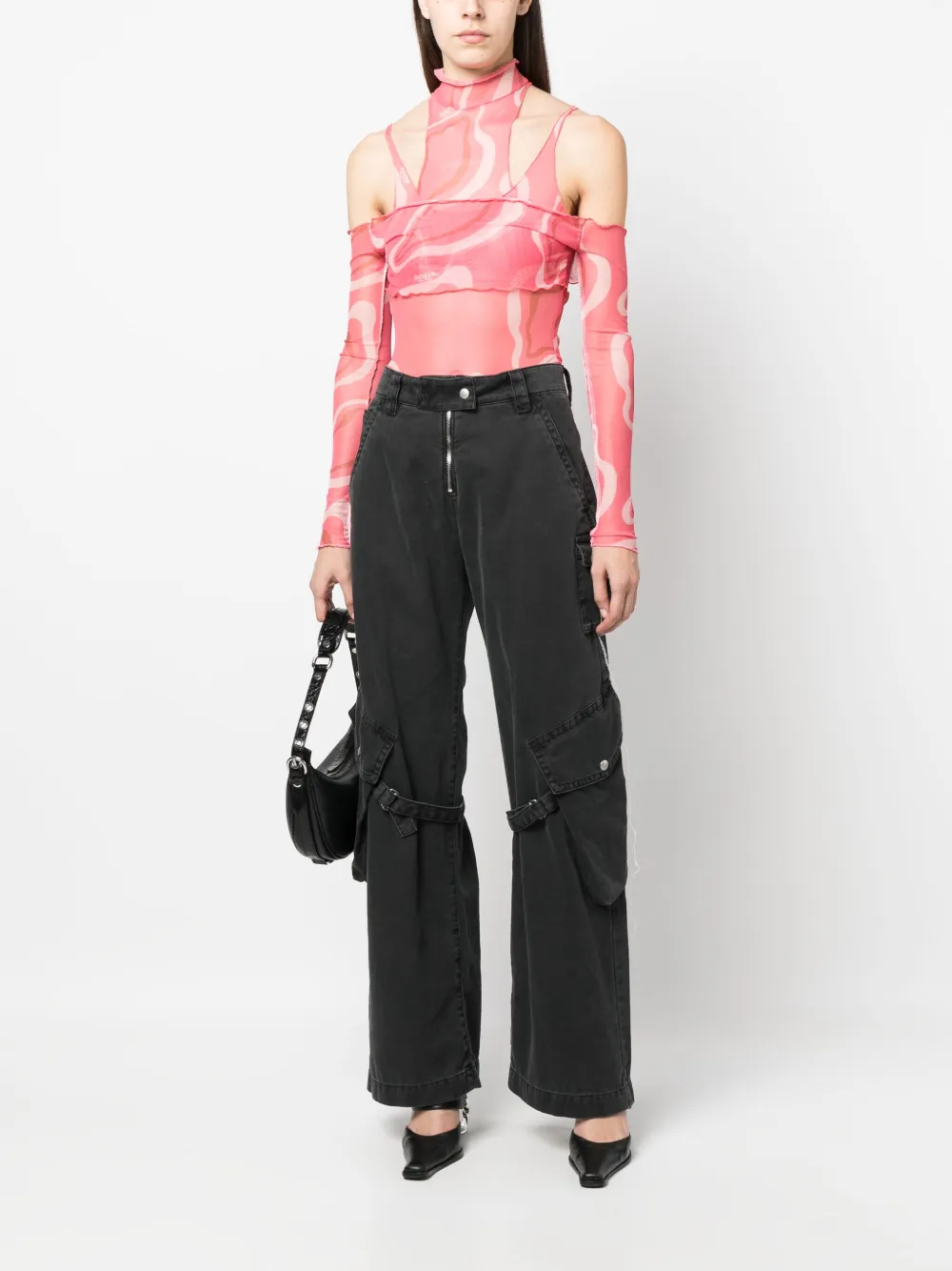 Julfer Janet Wave-print Bodysuit In Pink