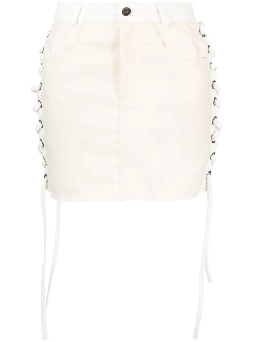 Shop Julfer Lace-up Denim Miniskirt In Neutrals