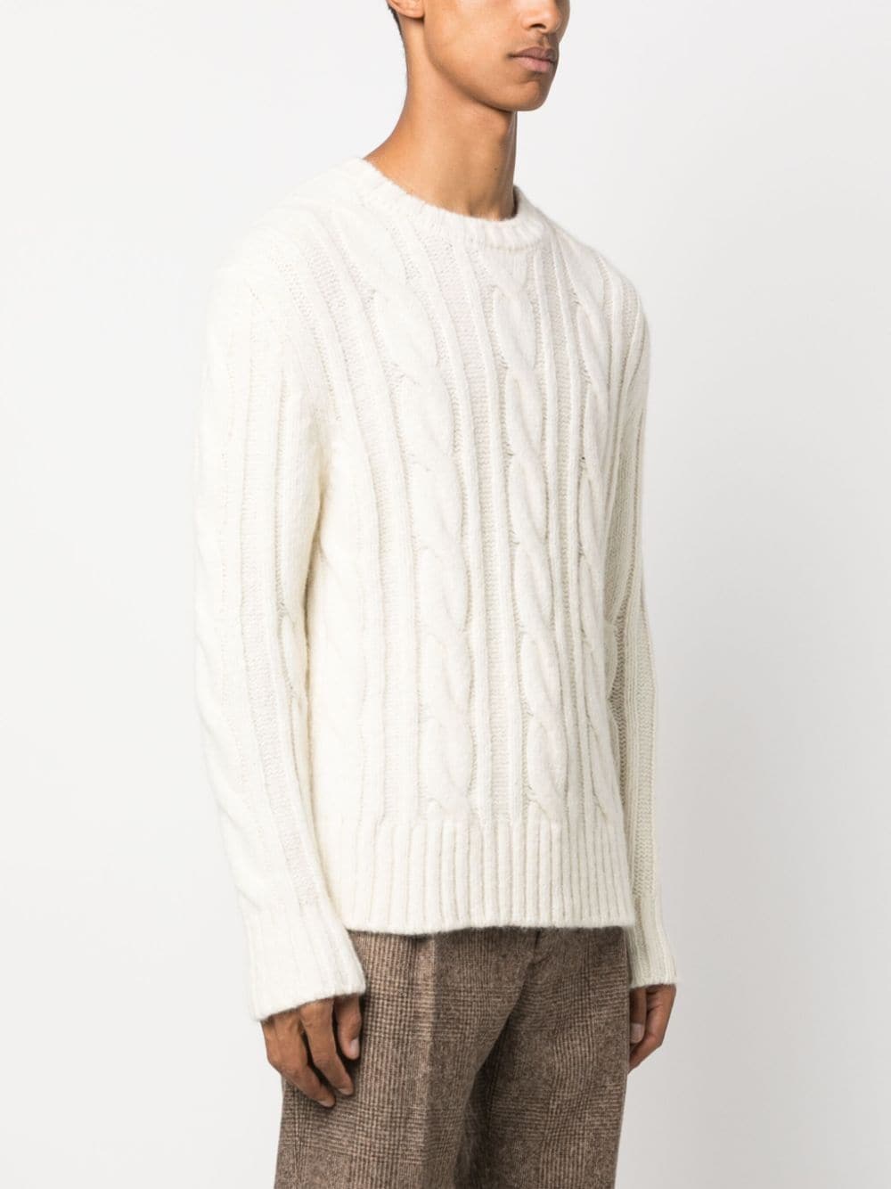 Shop Lardini Crew-neck Cable-knit Jumper In Neutrals