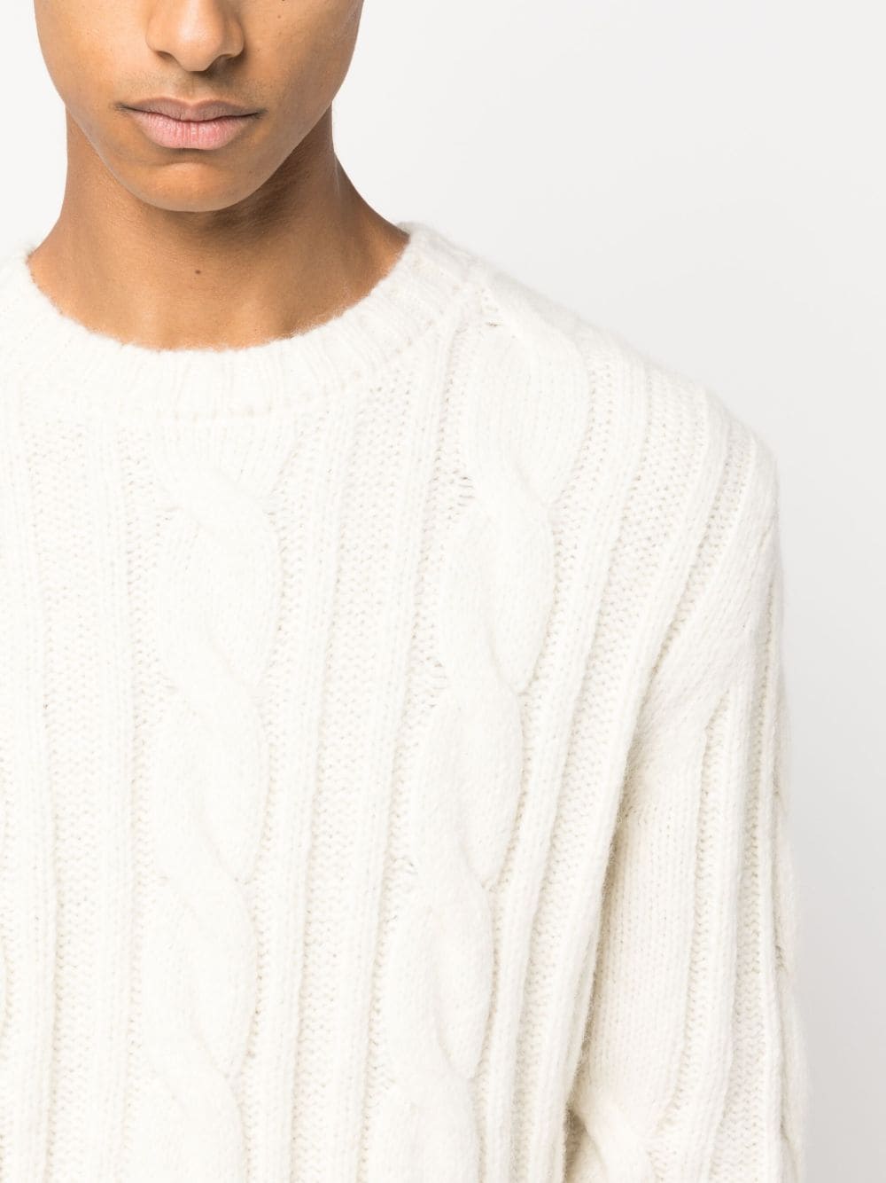 Shop Lardini Crew-neck Cable-knit Jumper In Neutrals