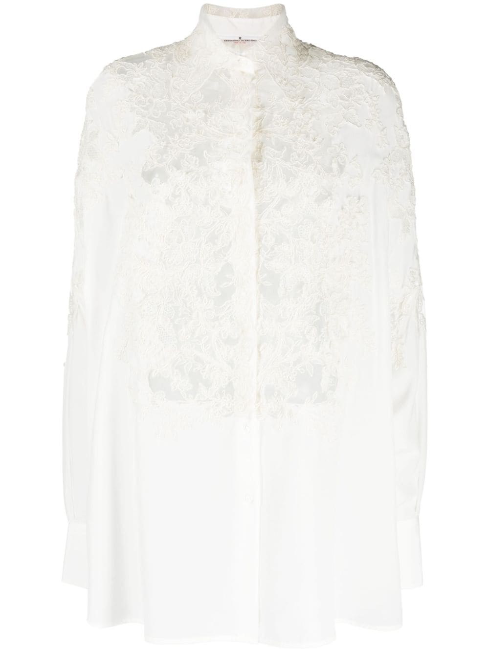 lace-panelled buttoned silk blouse