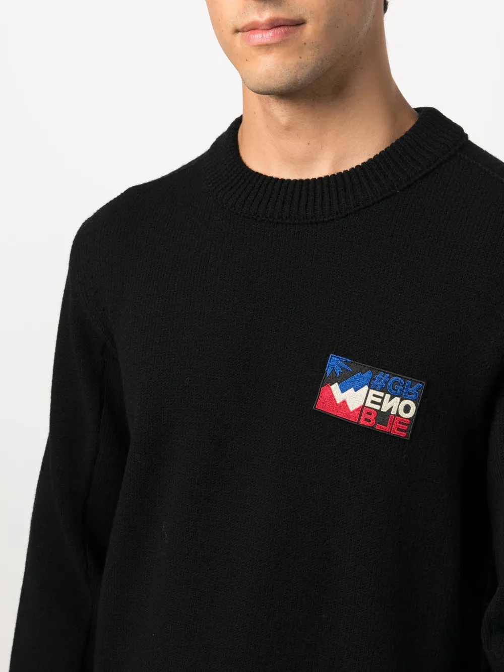 Moncler Mountain Logo Wool Jumper In Black