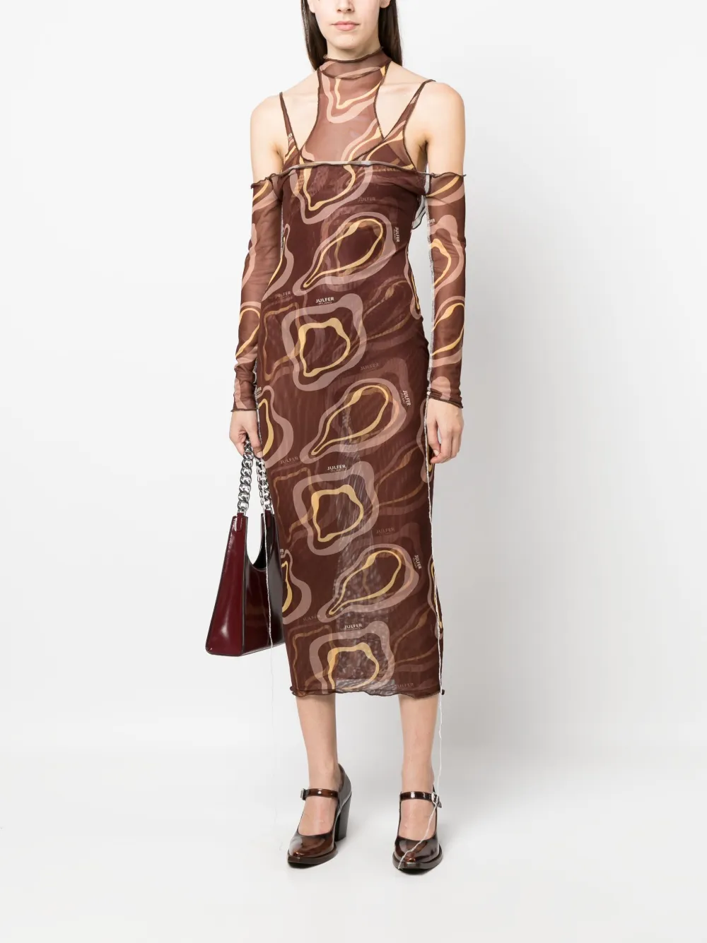 Julfer Janet Abstract-print Midi Dress In Brown