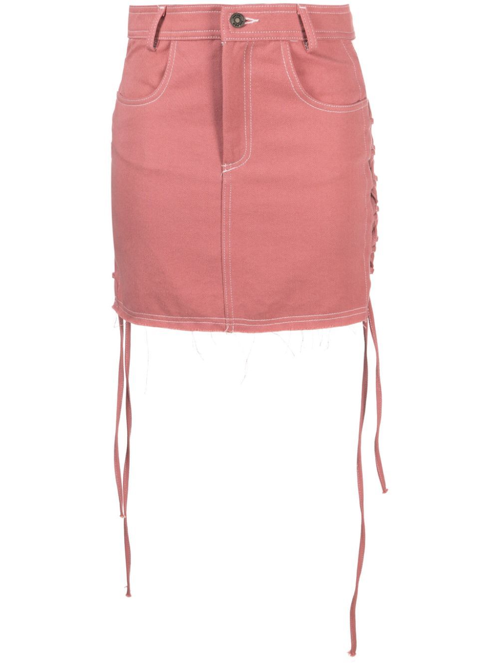 Shop Julfer Lace-up Denim Miniskirt In Pink