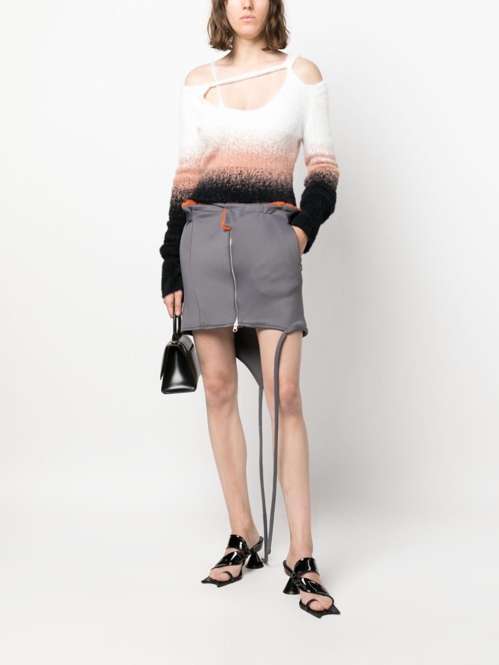 Shop Ottolinger Asymmetric-hem Zip-up Miniskirt In Grey