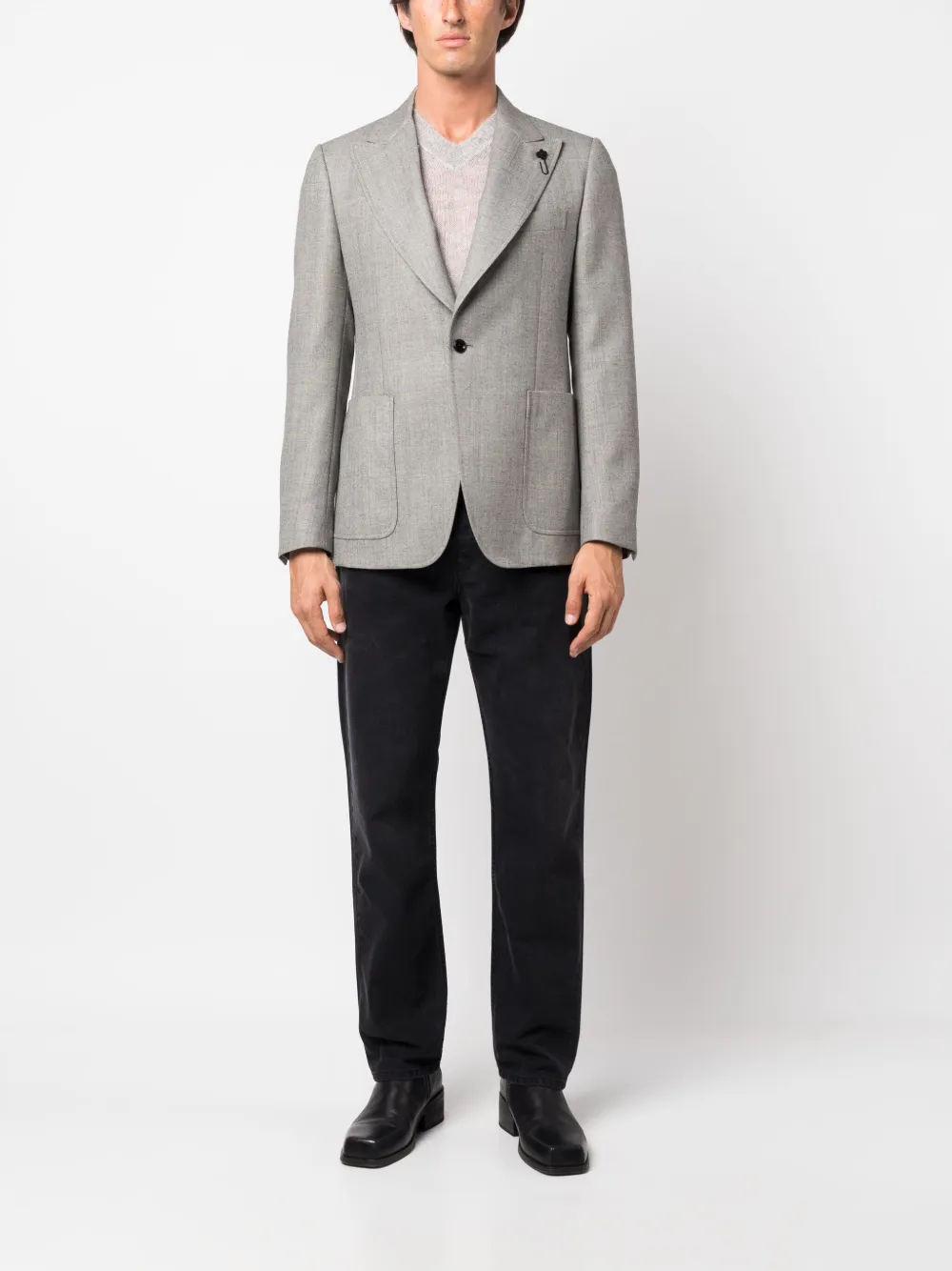 Lardini logo-appliqué single-breasted blazer - Beige