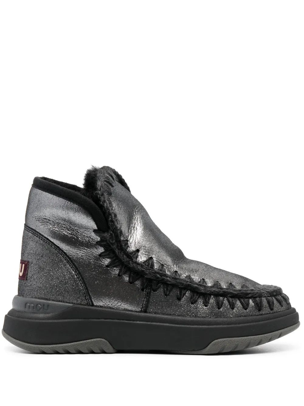 Mou Crochet Stitch-trim Sneaker Boots In Black