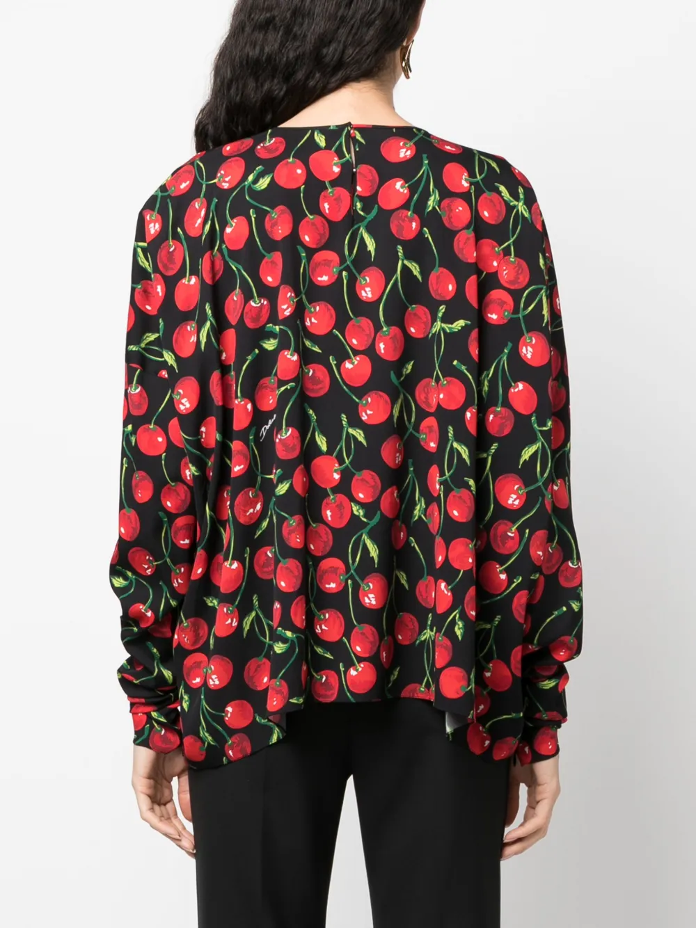 cherry-print long-sleeve blouse