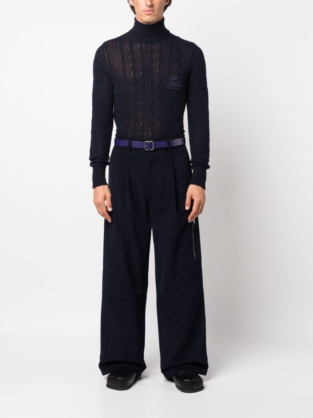 ETRO roll-neck cashmere cable-knit jumper - Blauw