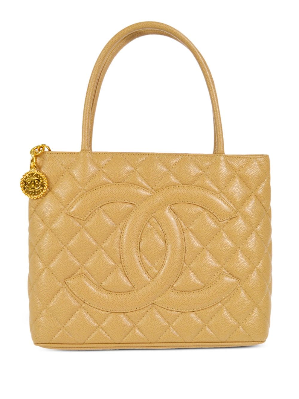Chanel Beige Quilted Caviar Leather Medallion Tote Bag - Bags from