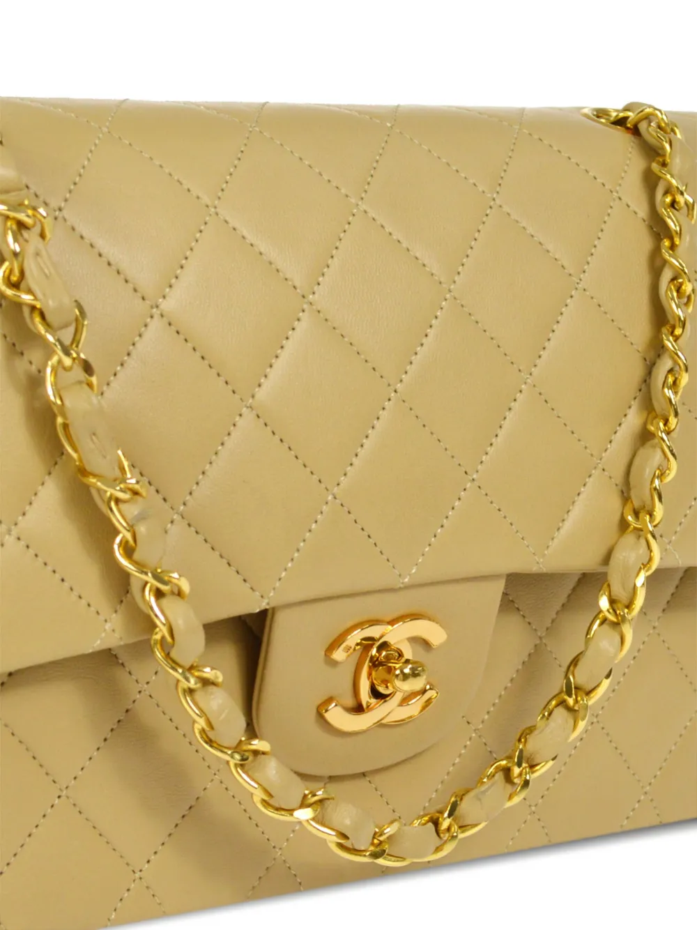 CHANEL Pre-Owned - 1990 medium Double Flap shoulder bag - women - Lambskin - One Size - Neutrals 2