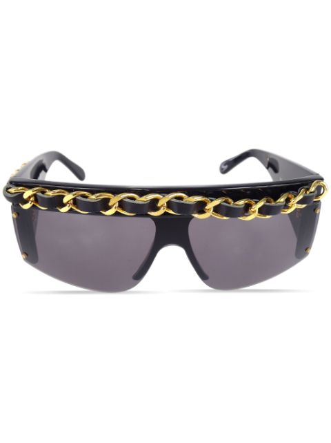 CHANEL 1980-1990s chain-trim shield-frame sunglasses Women