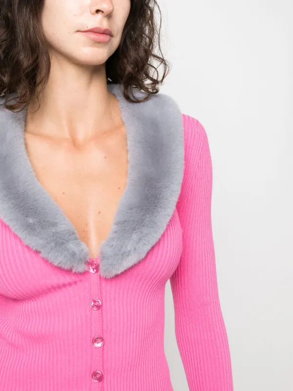 Blumarine Faux fur collar Cardigan Farfetch