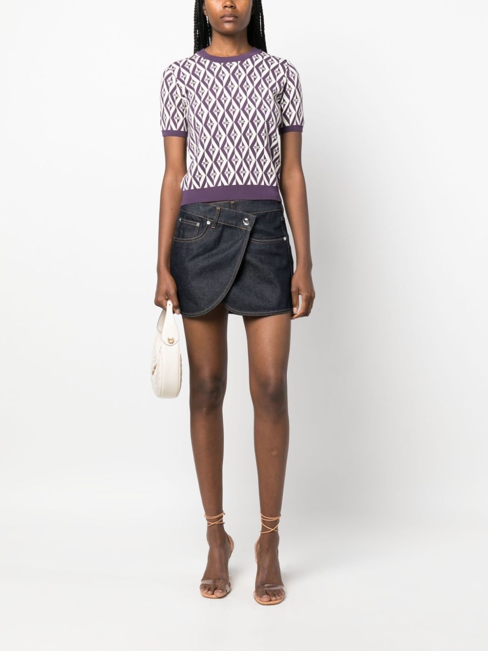 Elisabetta Franchi intarsia-knit short-sleeved top - Paars