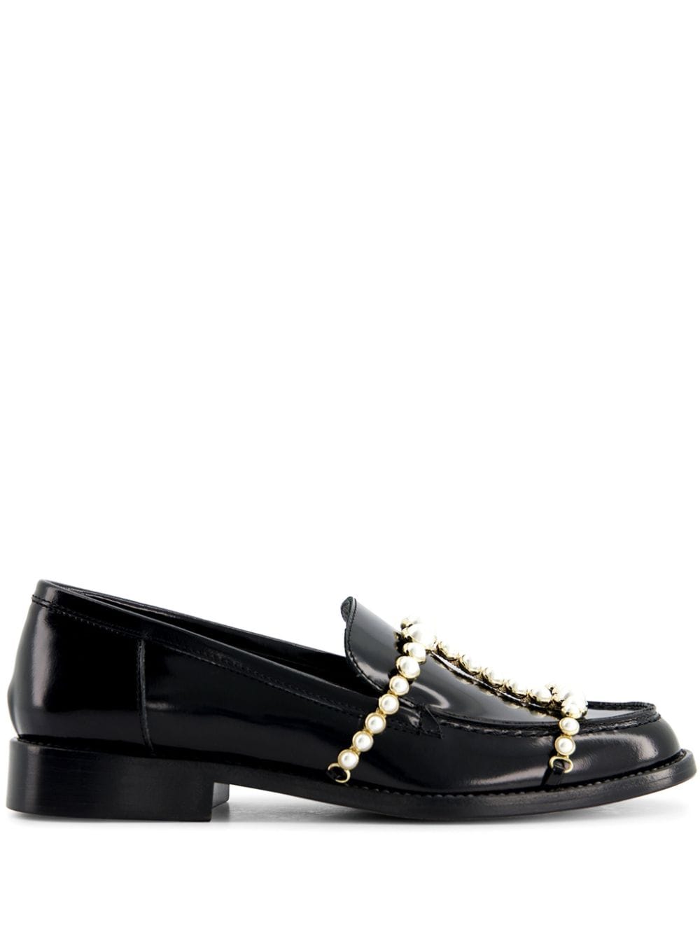 Shop Giambattista Valli Pearl-embellished Leather Loafers In Black