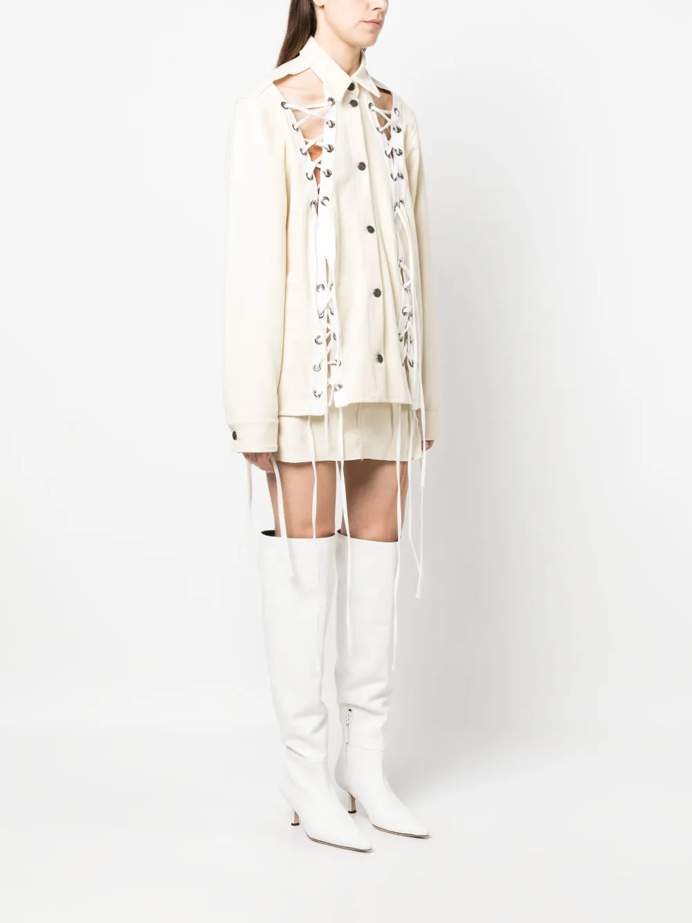 Julfer Alex Lace-up Wool Jacket In Neutral