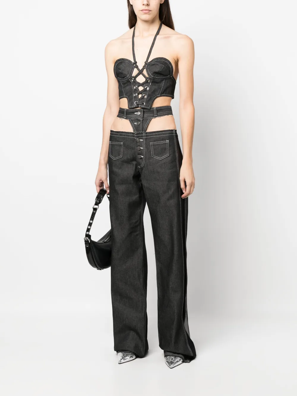  Julfer Corset-style Cotton Top - Black 