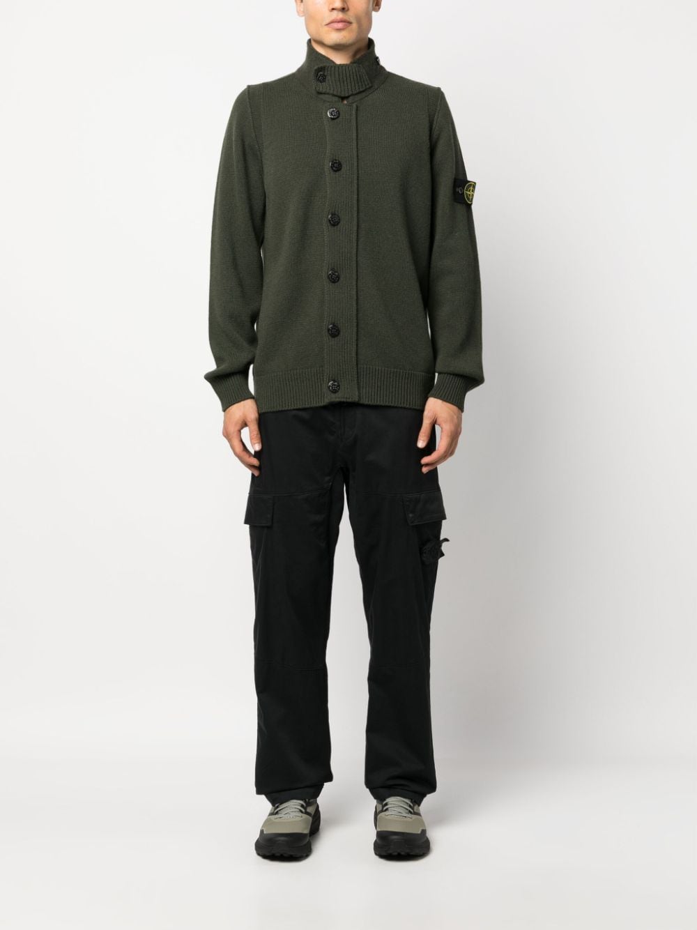 Shop Stone Island Compass-motif Knitted Cardigan In Green