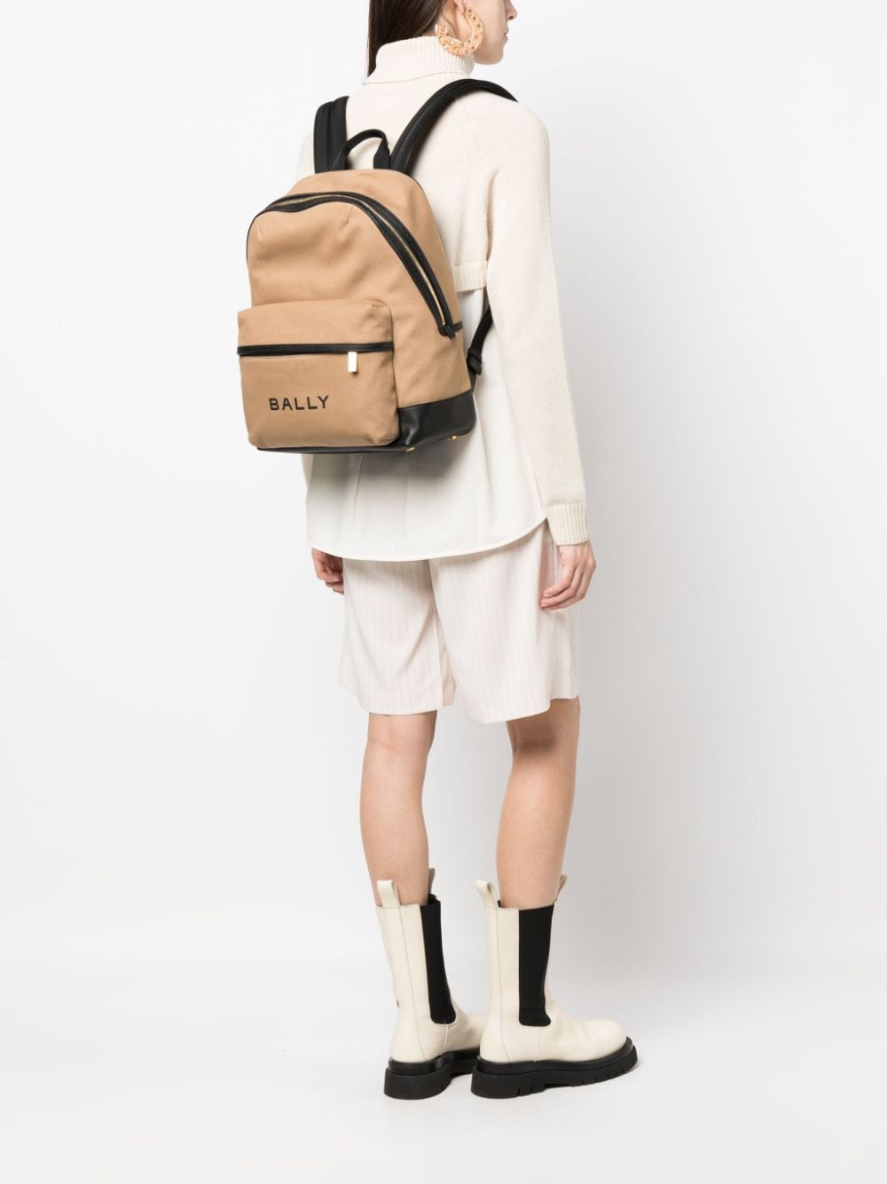 Shop Bally Logo-print Two-tone Backpack In Nude