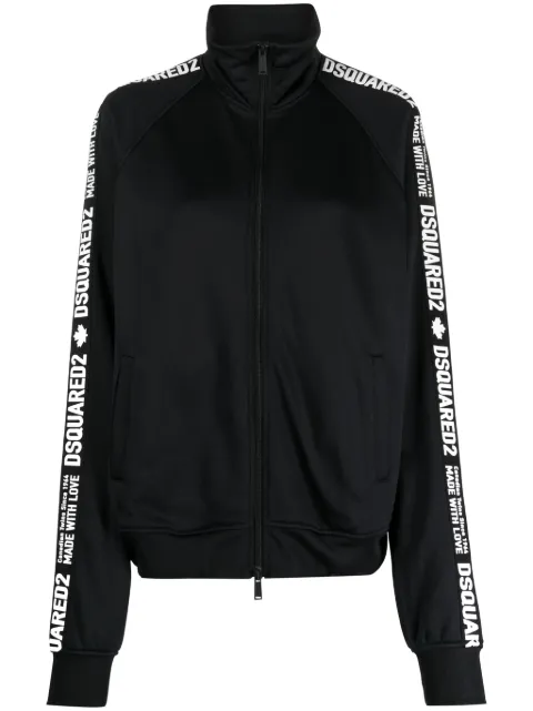 DSQUARED2 logo-stripes zip-up cotton sweatshirt