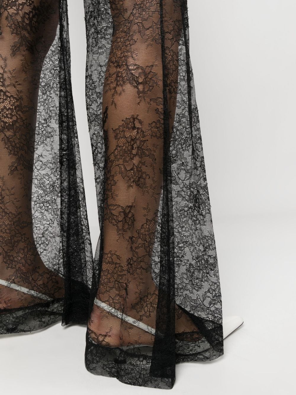 Shop Nina Ricci Lace Sheer Wide-leg Trousers In Schwarz