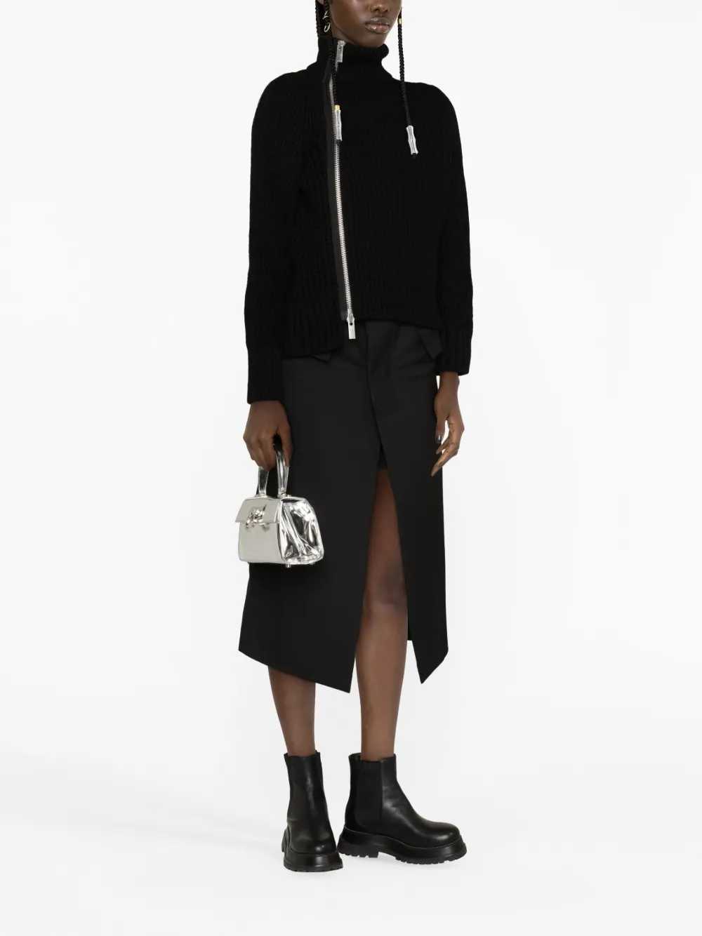 sacai wool-blend ribbed jumper - Zwart