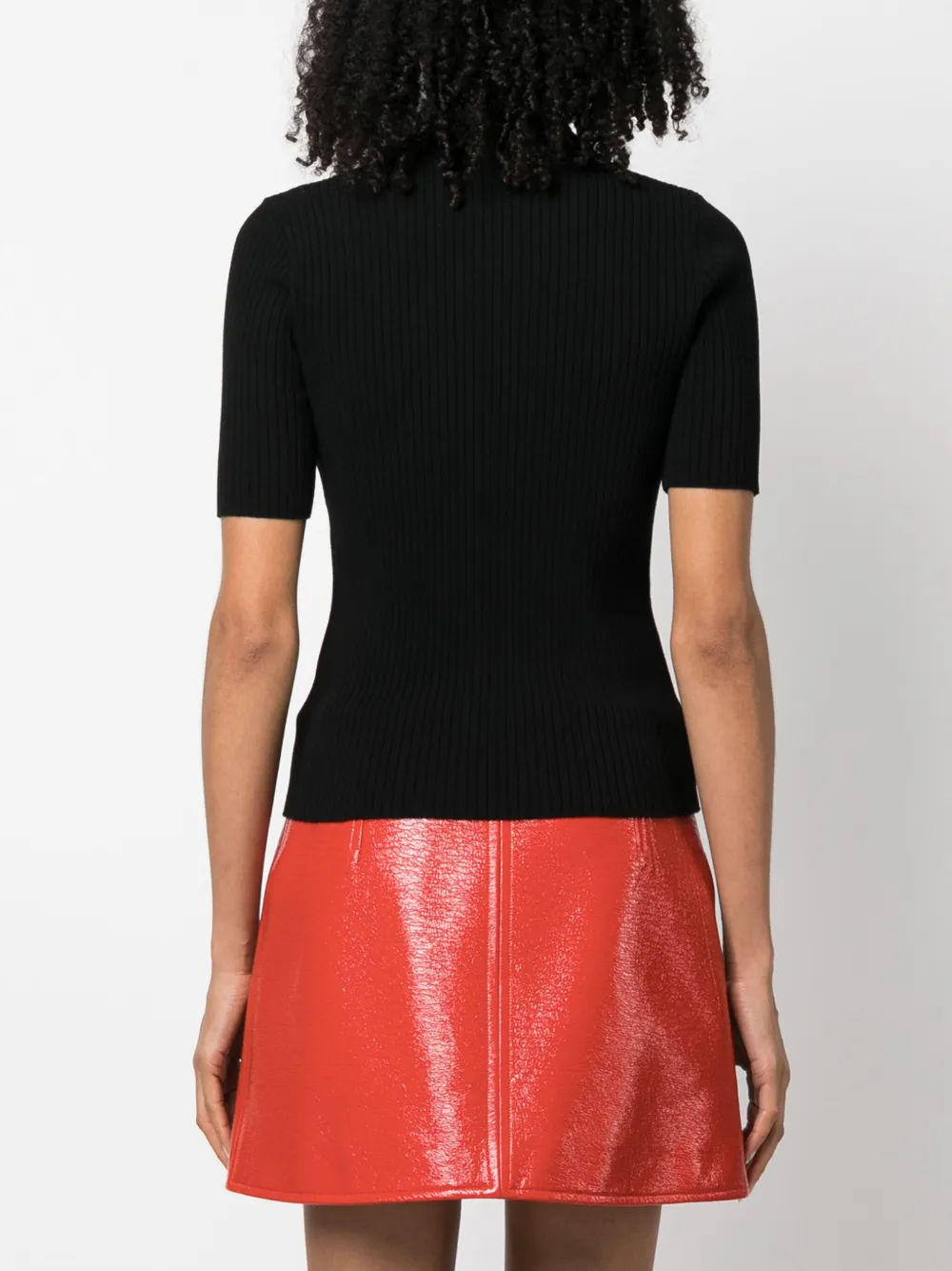 Courrèges Ribbed-knit Short-sleeve Top In Schwarz