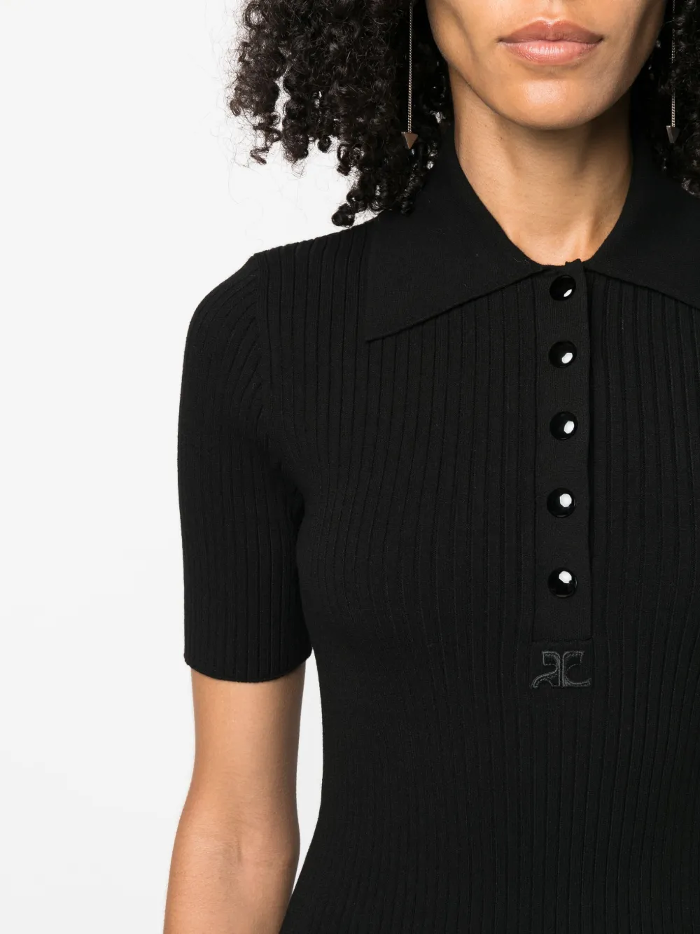Courrèges Ribbed-knit Short-sleeve Top In Schwarz