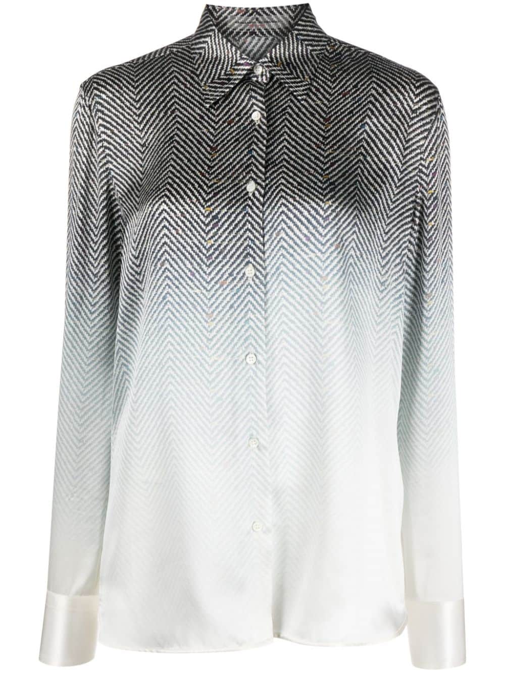 chevron-knit gradient silk shirt