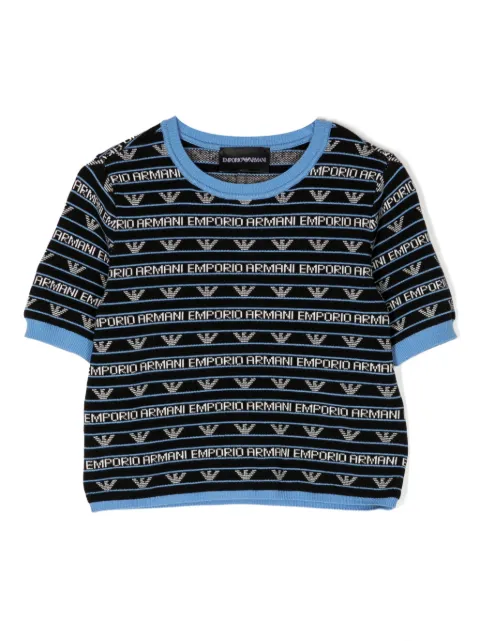 Emporio Armani Kids توب منسوج بشعار بحياكة إنتارسيا