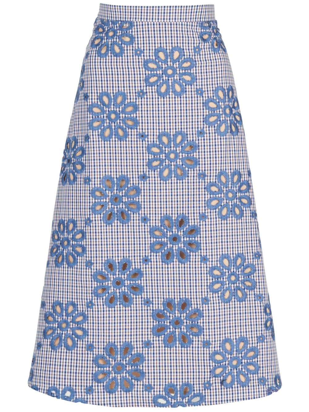Silvia Tcherassi Bianca Floral-embroidered Organic-cotton Skirt In Blue