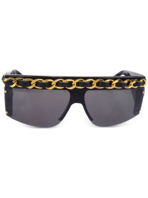 HOT SALE CHANEL 1980s-1990s chain shield sunglasses Women