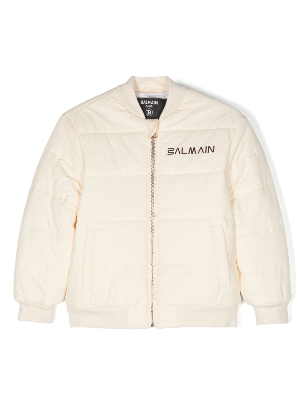 Balmain Kids' Logo-print Padded Bomber Jacket In Cream Colour