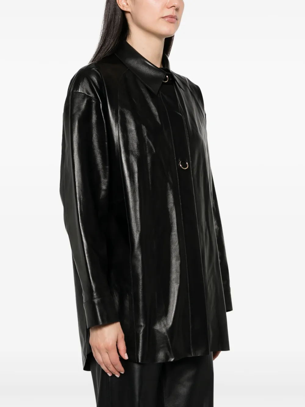 Shop Aeron Feather Leather Shirt In Black