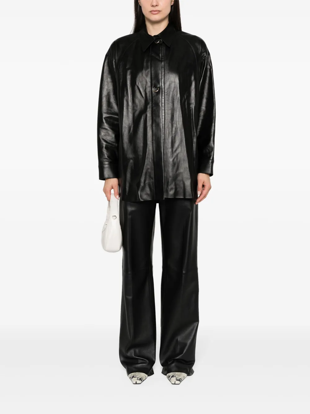 Shop Aeron Feather Leather Shirt In Black