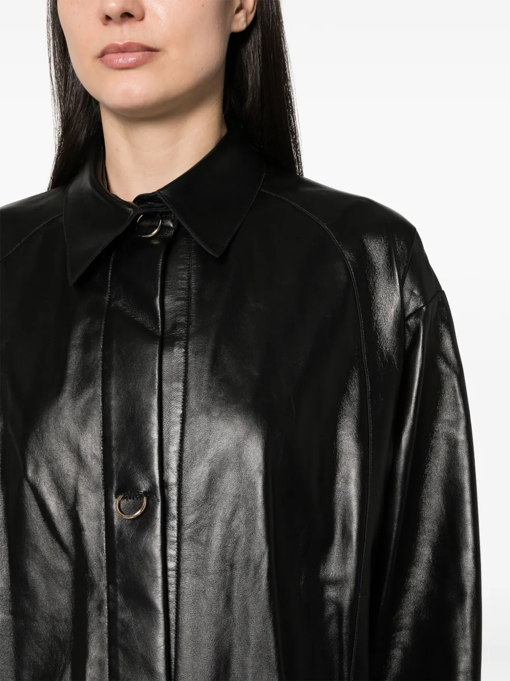 Shop Aeron Feather Leather Shirt In Black