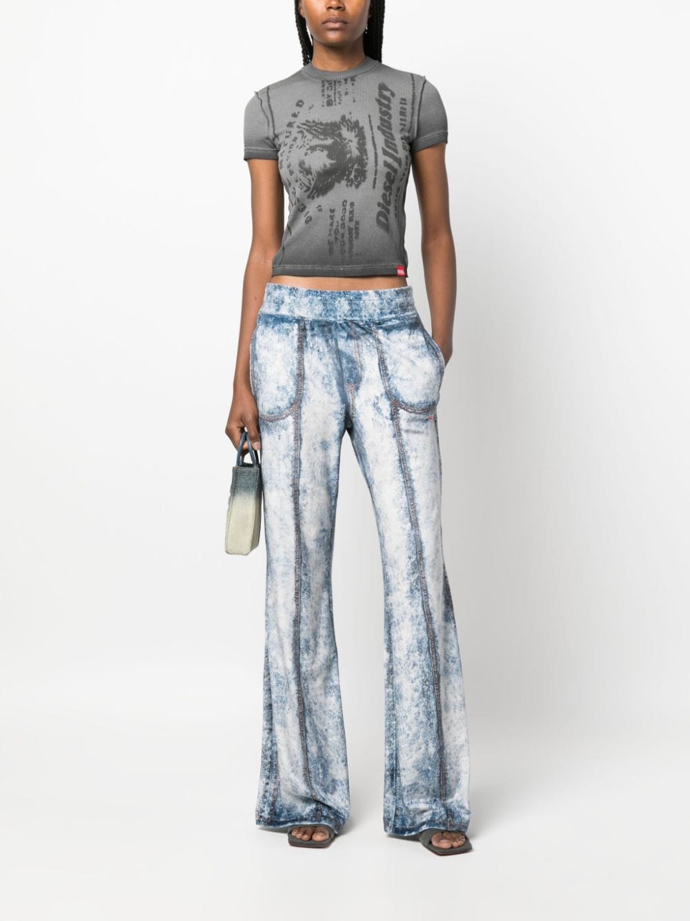 Shop Diesel P-ney Elasticated-waistband Bleached Trousers In Blue