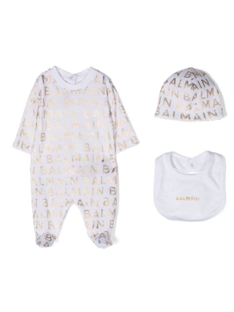 logo-print cotton babygrow set