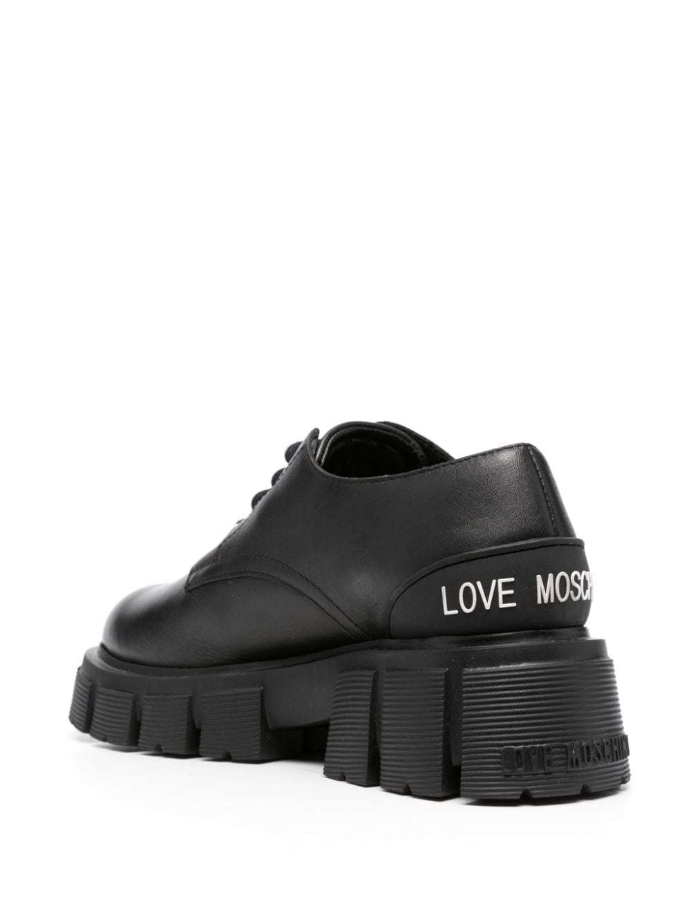 Shop Love Moschino Logo-raised Detail Leather Derby Shoes In Black