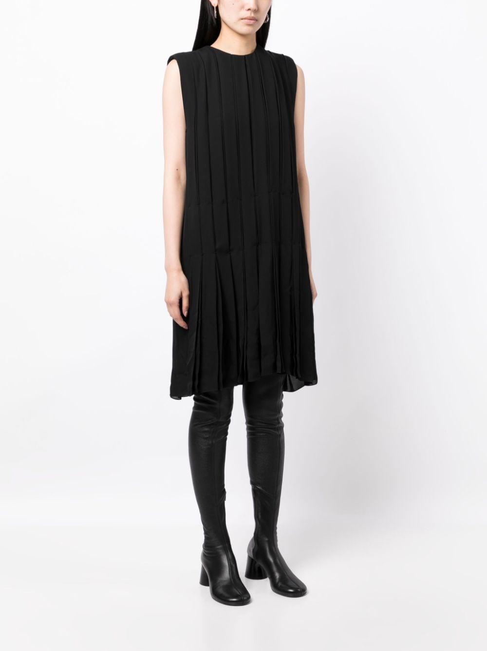 Shop Khaite Fully-pleated Silk Dress In Black