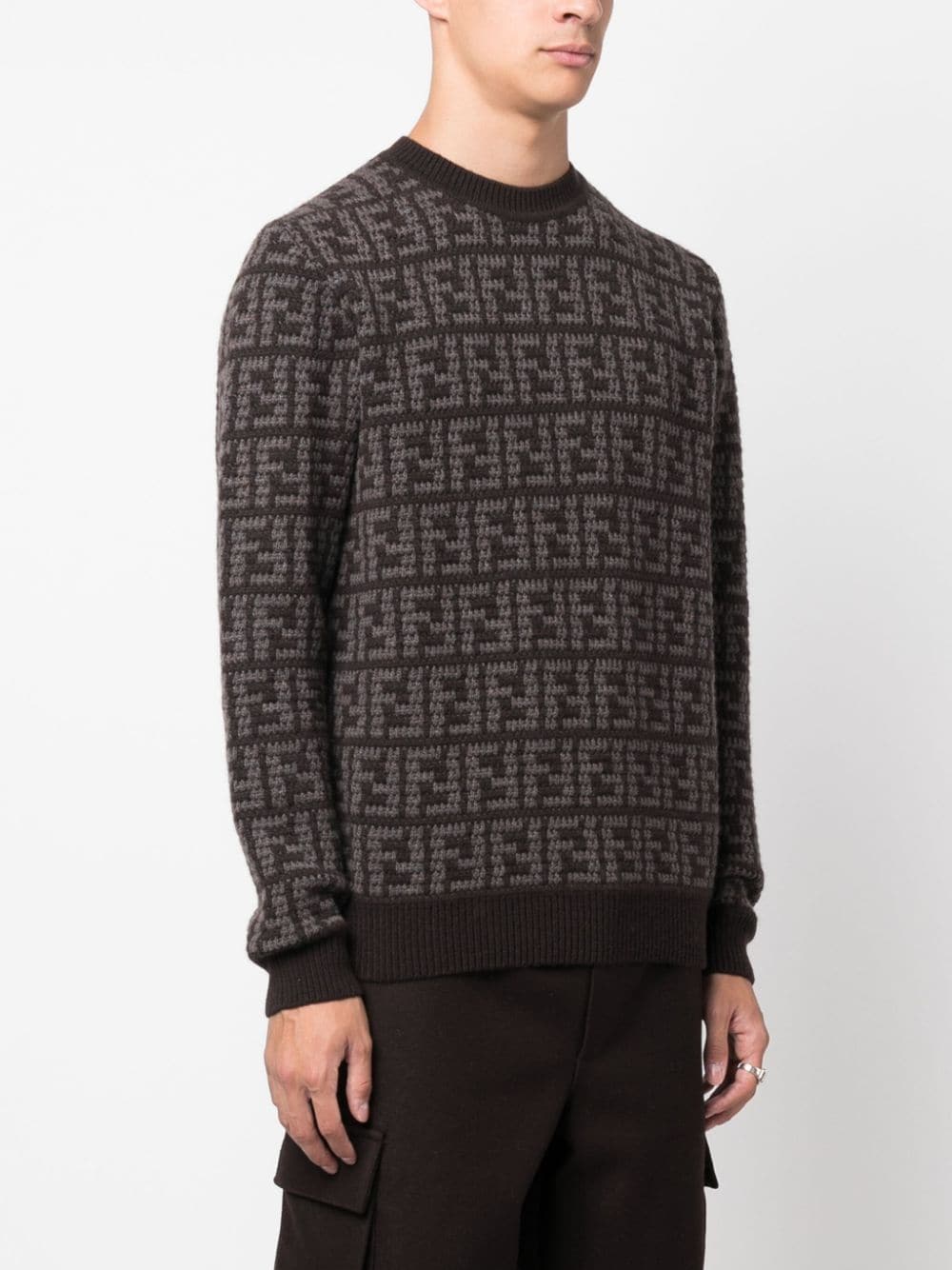 Shop Fendi Ff-motif Cashmere Jumper In Brown