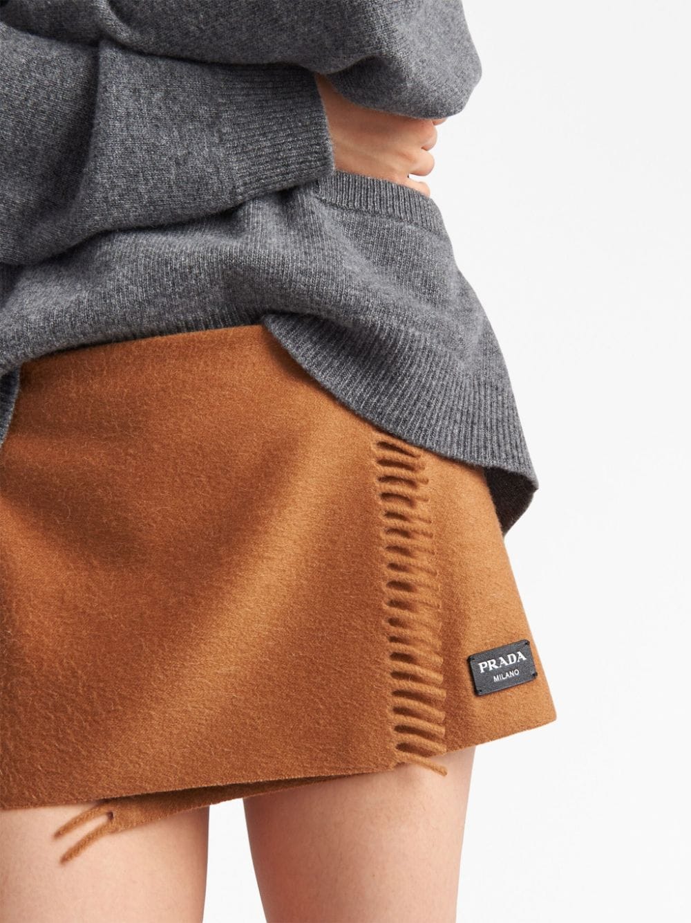 Shop Prada Wraparound Cashmere Miniskirt In Orange