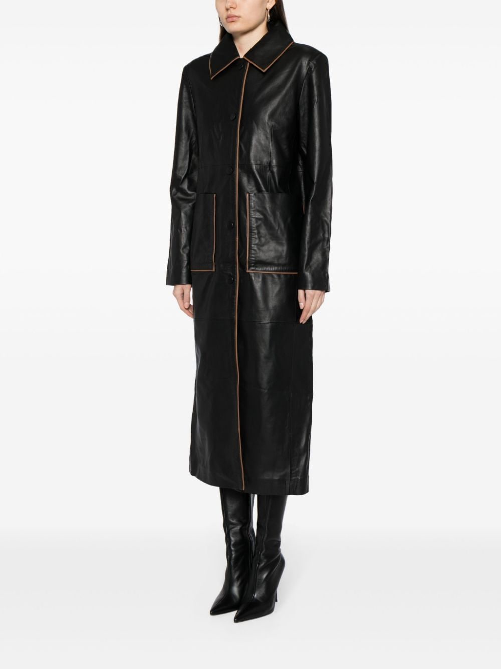 Shop Remain Single-breasted Leather Maxi Coat In Black
