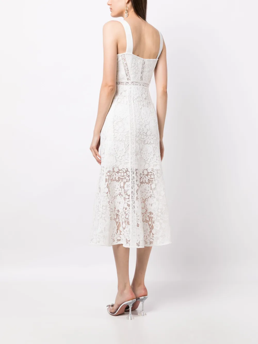 Self-portrait Floral Lace Midi Dress In White