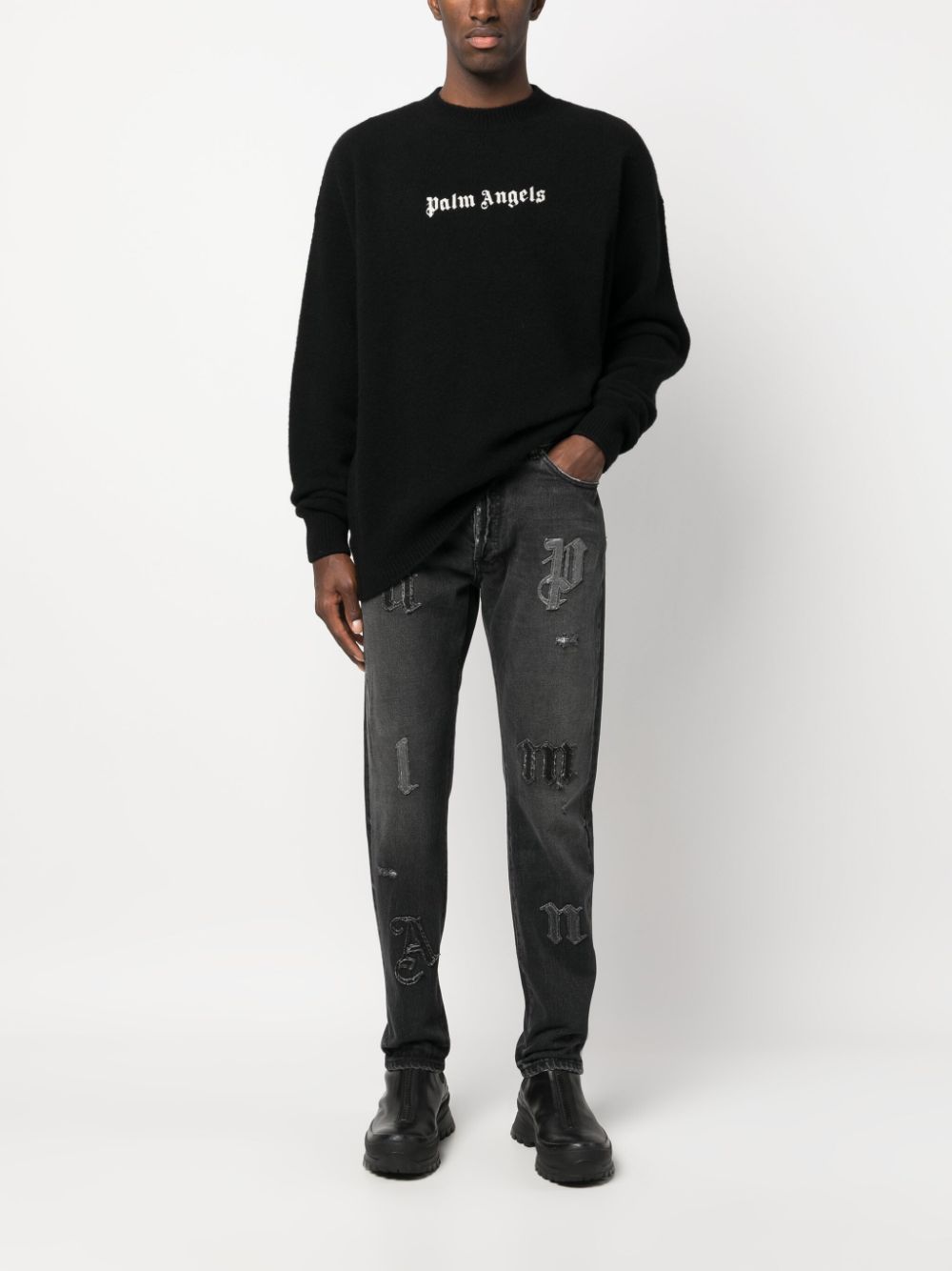 Palm Angels Jeans met monogram patch - Zwart