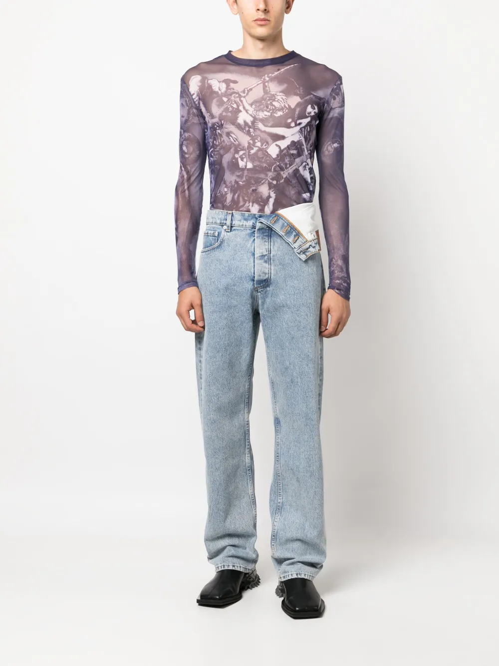 Y/Project asymmetric-waist jeans - Blauw