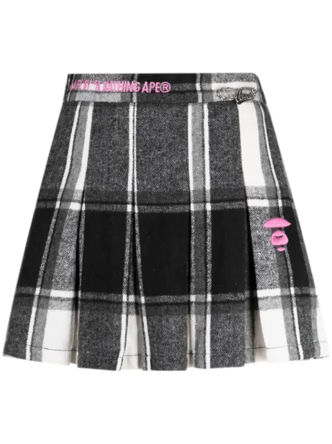 AAPE BY *A BATHING APE® logo-embroidered checkered pleated skirt