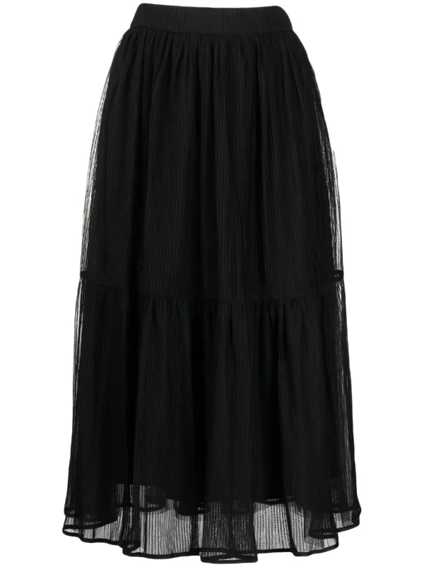 Black tiered 2025 pleated midi skirt