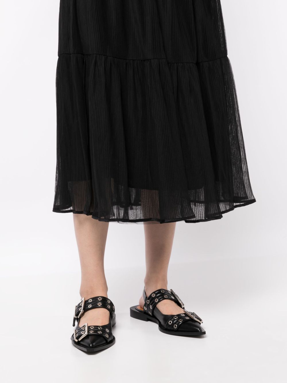 Shop B+ab Tiered Pleated Midi Skirt In Black